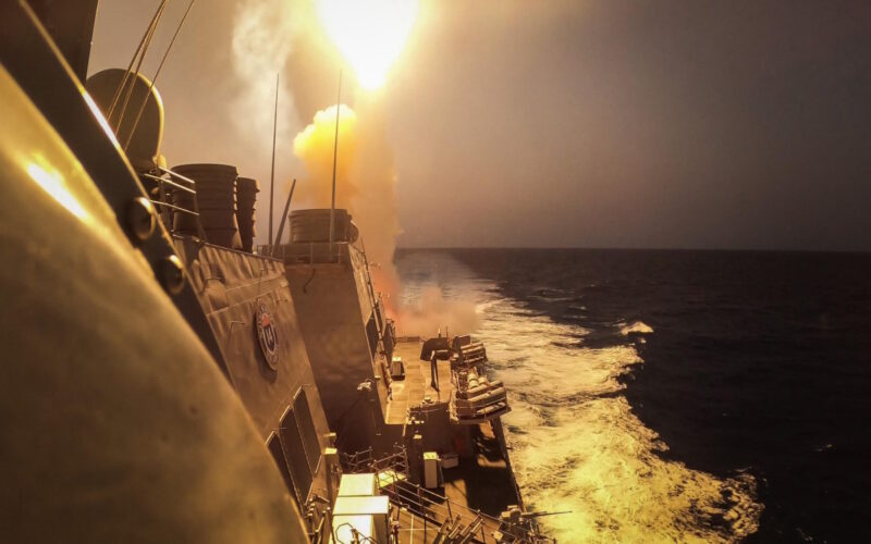The USS Carney defeats a combination of Houthi missiles and unmanned aerial vehicles in the Red Sea, Oct. 19, 2023 / Photo By: Navy Petty Officer 2nd Class Aaron Lau / defense.gov