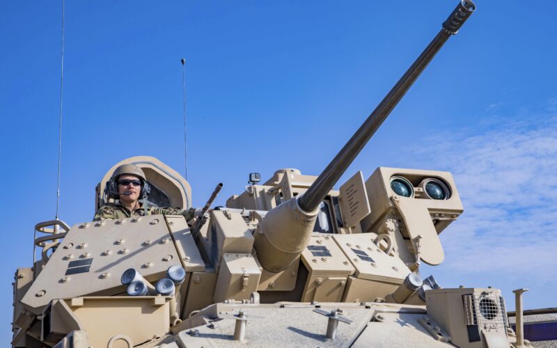 National Guard soldiers provide M2A2 Bradley Fighting Vehicles to support Combined Joint Task Force Operation Inherent Resolve in eastern Syria, Nov. 13, 2019. U.S. mechanized infantry troops are partnering with Syrian Democratic Forces to defeat ISIS remnants and protect critical infrastructure in the region / Photo By: Army Spc. DeAndre Pierce